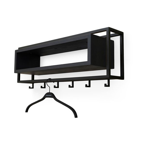 Fekete tölgyfa fali fogas polccal 78 cm School – Spinder Design