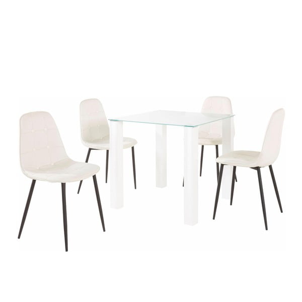 Dante étkezőasztal és 4 részes fehér szék szett, asztallap hossza 80 cm - Støraa