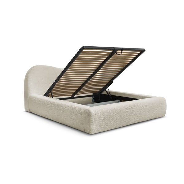 Bézs kárpitozott ágyneműtartós franciaágy ágyráccsal 180x200 cm Orlane – Bobochic Paris-image-3