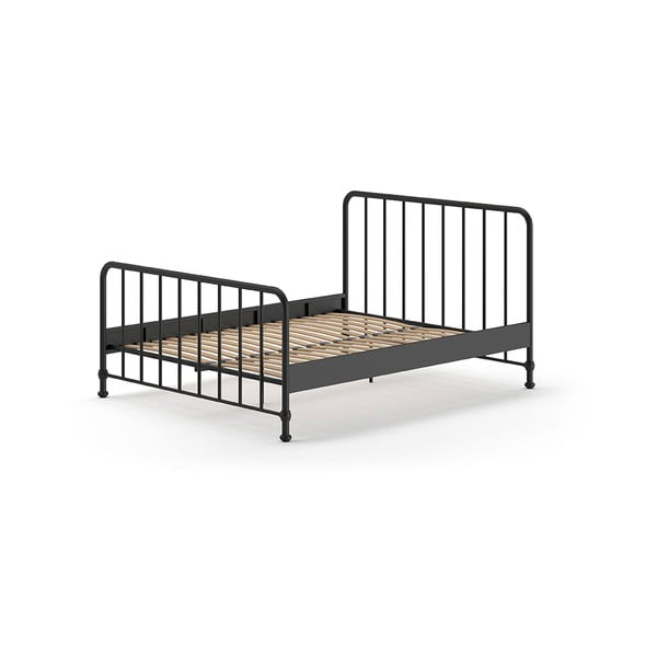 Fekete fém franciaágy ágyráccsal 160x200 cm BRONXX – Vipack-image-2