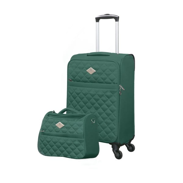 Adventure zöld bőrönd és kozmetikai táska szett, 38 l + 16 l - GERARD PASQUIER