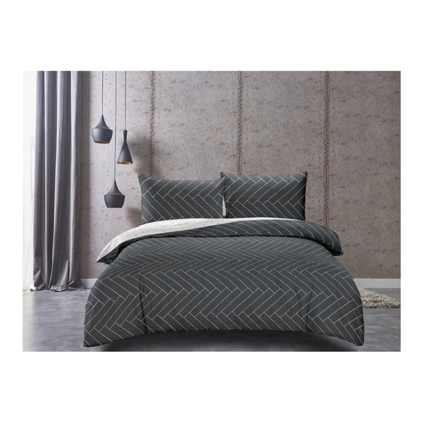 Panels szürke-fehér kétoldalas pamut-szatén ágyneműhuzat, 155 x 200 cm - DecoKing-image-2