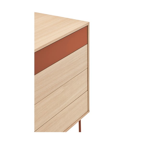 Yoko téglavörös fiókos komód tölgyfa dekorral - Teulat-image-4