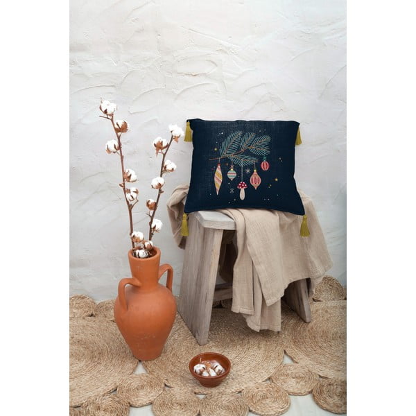 Christmas Ornaments sötétkék lenkeverék párna, 45 x 45 cm - Really Nice Things-image-1