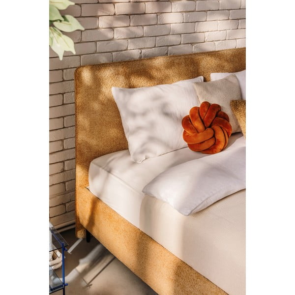 Mustársárga kárpitozott franciaágy ágyráccsal 180x200 cm Noira Slim – Bonami Selection-image-3