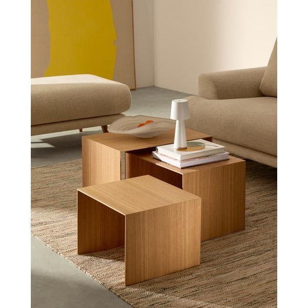 Tárolóasztal szett  tölgyfa dekorral 3 db-os 40x60 cm Litto – Kave Home-image-1