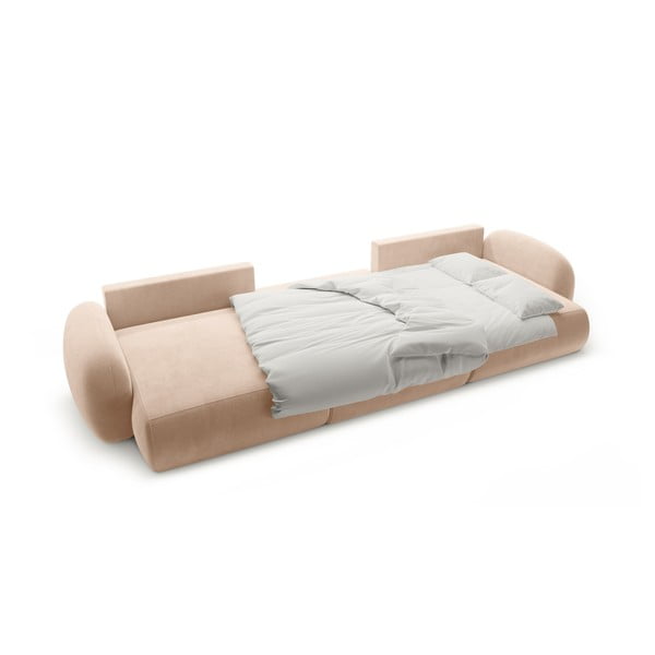 Bézs bársony kinyitható-tárolóhelyes (U alakú) sarokkanapé Tonale – Cosmopolitan Design-image-3