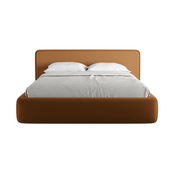 Terrakotta színű kárpitozott ágyneműtartós franciaágy ágyráccsal 160x200 cm Kiana – Makamii-image-4