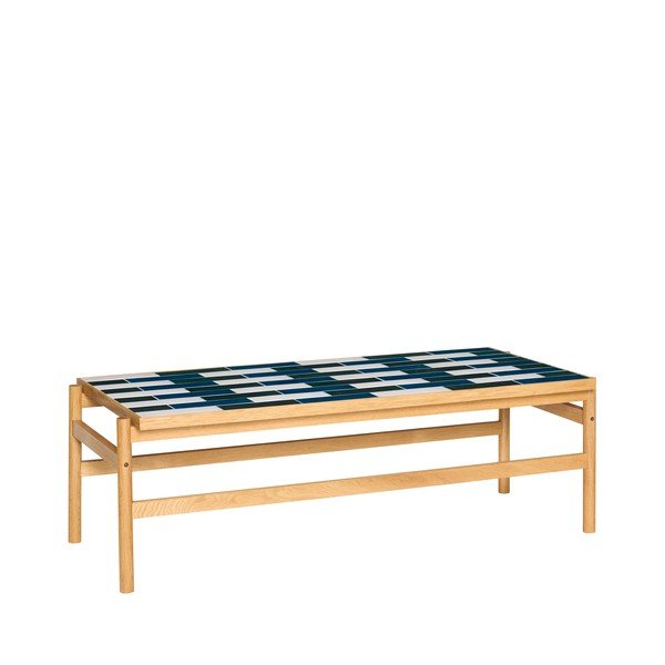 Fekete-fehér-natúr színű dohányzóasztal tölgyfa dekorral 61x132 cm Motif – Hübsch