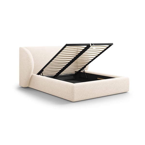 Krémszínű kárpitozott ágyneműtartós franciaágy ágyráccsal 160x200 cm Miley – Micadoni -image-3