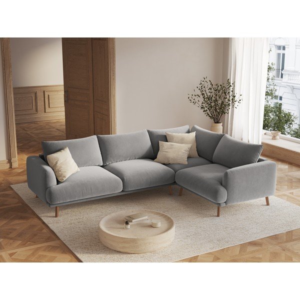 Szürke bársony sarokkanapé (jobb oldali-L alakú) Naomi – Micadoni -image-1