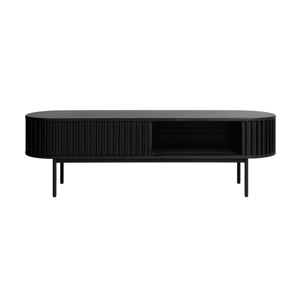 Fekete TV-állvány tölgyfa dekorral 48x160 cm Siena – Unique Furniture-image-4