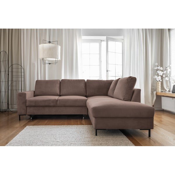 Barna kordbársony kinyitható sarokkanapé (jobb oldali) Lofty Lilly – Miuform-image-1