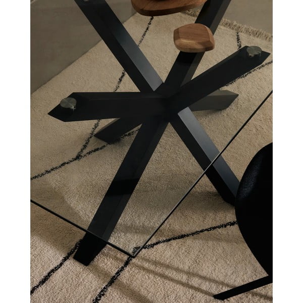 Étkezőasztal üveg asztallappal, fekete lábakkal - 160 x 90 cm - Kave Home-image-2