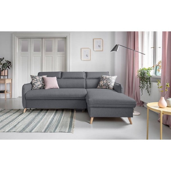 Sötétszürke kinyitható sarokkanapé (jobb oldali) Sweet Harmony – Miuform-image-3