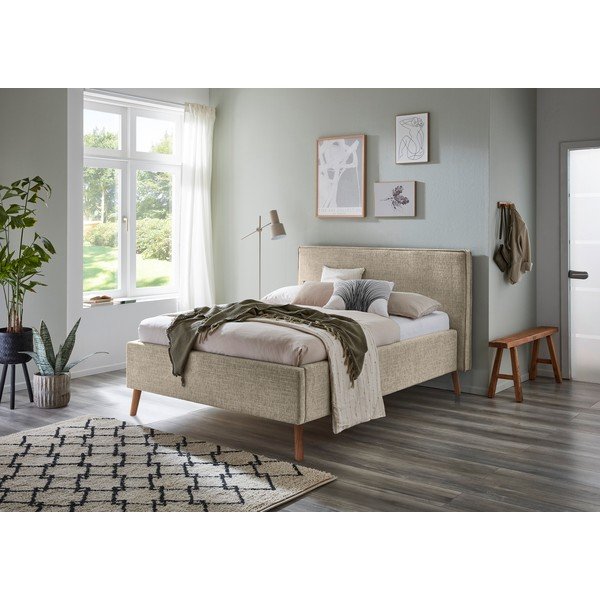 Bézs kárpitozott ágyneműtartós franciaágy ágyráccsal 140x200 cm Riva – Meise Möbel-image-1