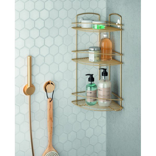 Aranyszínű acél fürdőszobai sarokpolc Onda – Metaltex-image-1