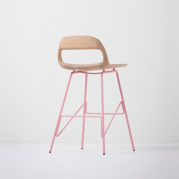 Leina bárszék tömör tölgyfa ülőkével és rózsaszín lábakkal, magassága 84 cm - Gazzda-image-1