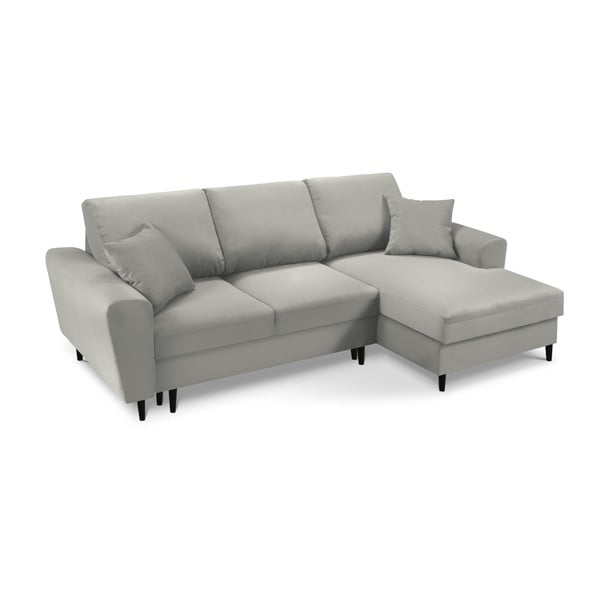 Világosszürke kordbársony kinyitható tárolóhelyes sarokkanapé (jobb oldali-heverő résszel) Kyoto – Cosmopolitan Design-image-1