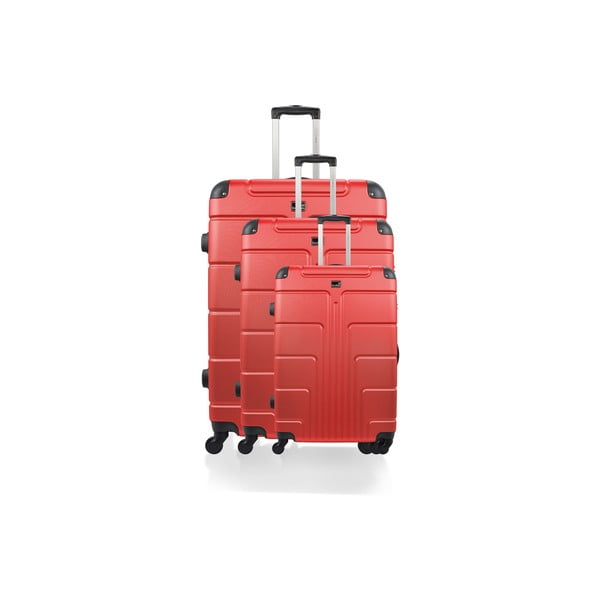 Ottawa 3 db-os piros gurulós bőrönd szett - Bluestar