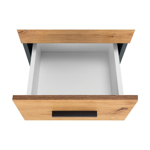 Natúr színű magas keskeny fürdőszoba szekrény tölgyfa dekorral 130x35 cm Malika – Støraa-image-3