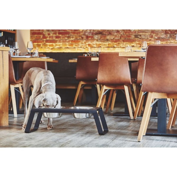 Fém tálka szett állvánnyal kutyáknak Desco Black L – MiaCara-image-1