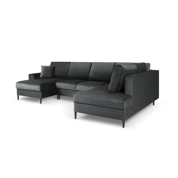 Sötétszürke bársony kinyitható tárolóhelyes sarokkanapé (jobb oldali-U alakú) Kyoto – Cosmopolitan Design-image-3