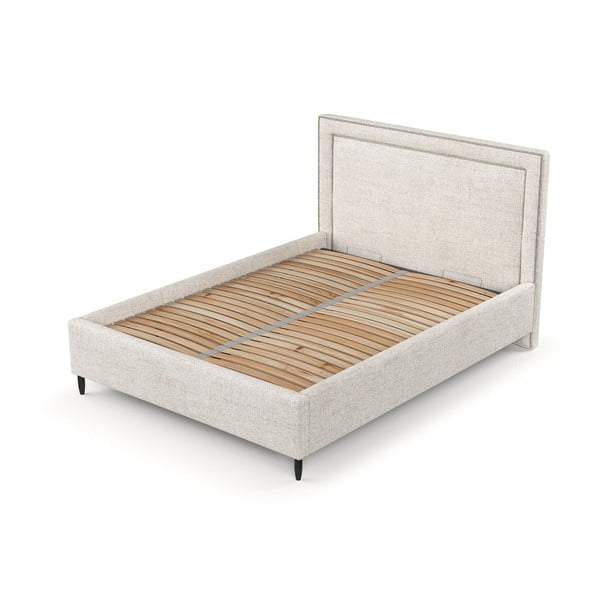 Krémszínű kárpitozott ágyneműtartós franciaágy ágyráccsal 160x200 cm Baleine – Maison de Rêve-image-4