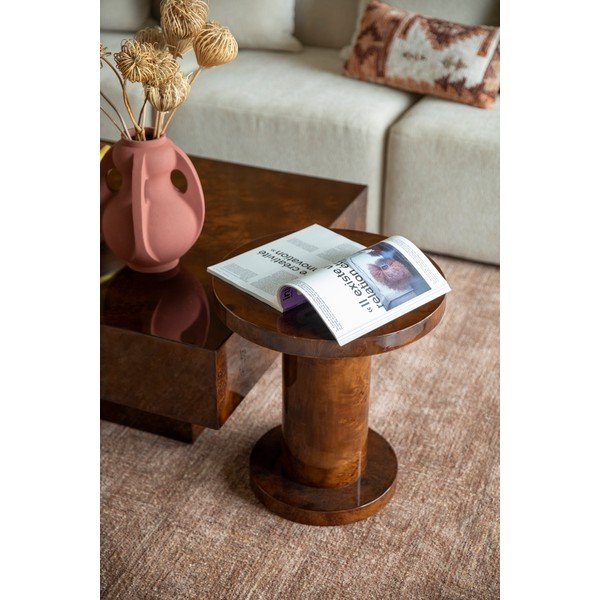 Kerek tárolóasztal diófa dekorral ø 46 cm Quinn – Dutchbone-image-1