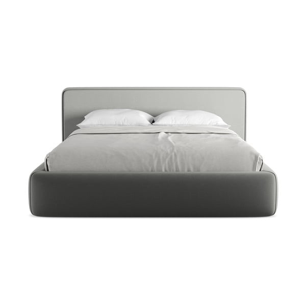 Szürke kárpitozott ágyneműtartós franciaágy ágyráccsal 160x200 cm Kiana – Makamii-image-4