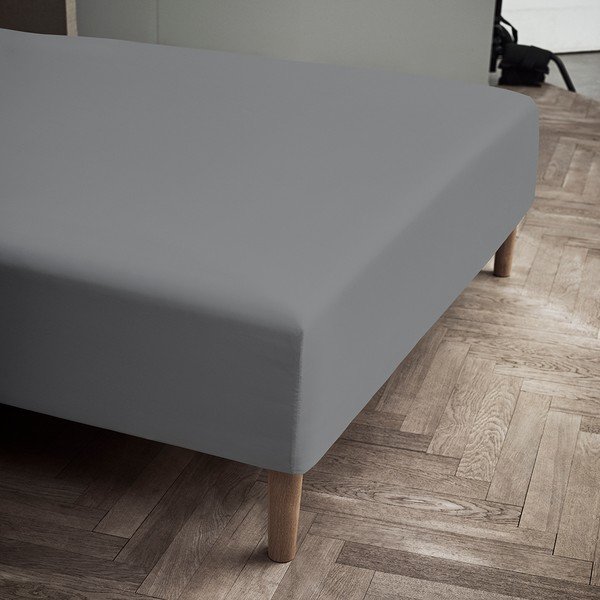 Szürke gumis pamut-perkál lepedő 90x200 cm Percale – JUNA-image-1