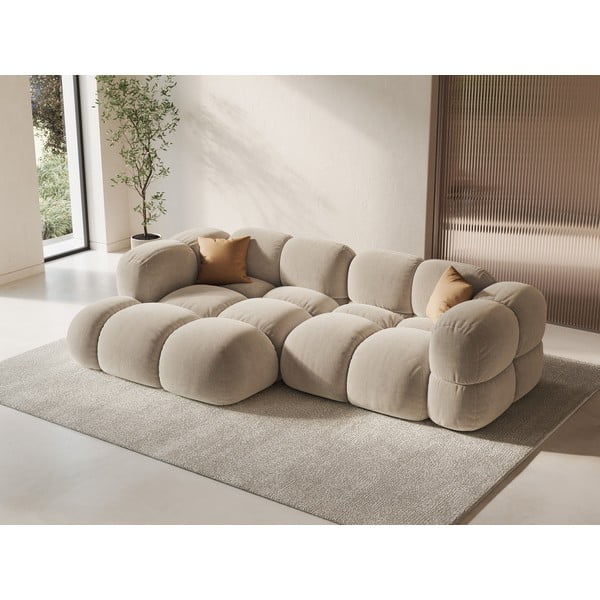 Bézs bársony sarokkanapé (bal oldali-heverő résszel) Loretto – Cosmopolitan Design-image-1