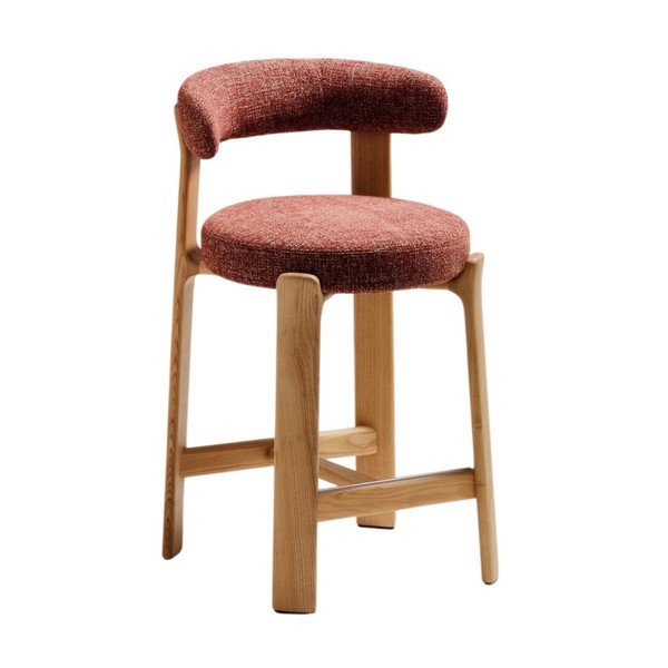 Terrakotta színű-világos natúr színű kőrisfa bárszék (ülésmagasság 65 cm) Granite – Kave Home