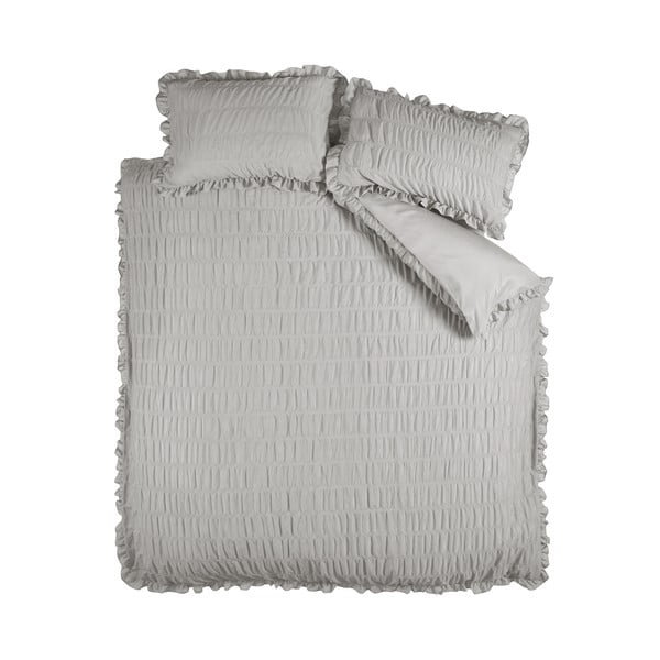 Szürke kétszemélyes krepp ágyneműhuzat 200x200 cm Seersucker Frill – Catherine Lansfield