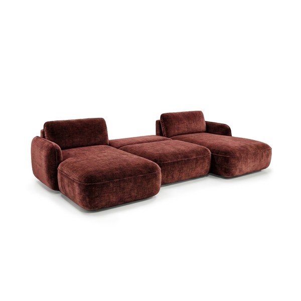 Piros bársony kinyitható-tárolóhelyes (U alakú) sarokkanapé Celeste – Bobochic Paris-image-4
