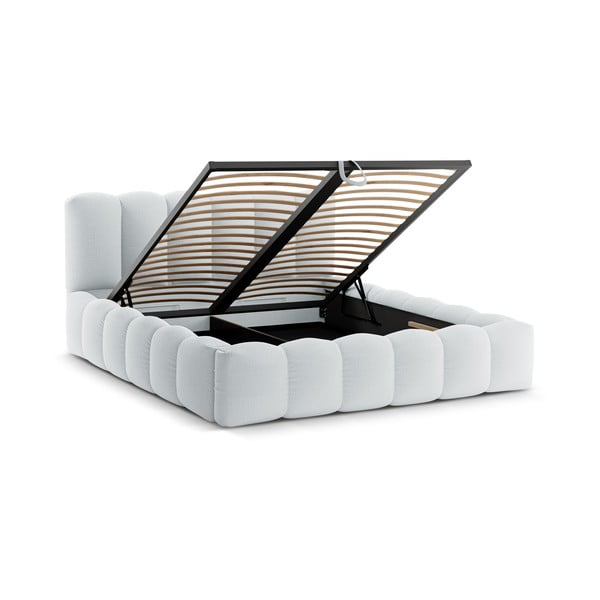 Világosszürke kárpitozott ágyneműtartós franciaágy ágyráccsal 180x200 cm Lupine – Micadoni -image-2