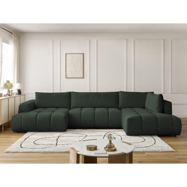 Zöld kinyitható-tárolóhelyes sarokkanapé (jobb oldali-U alakú) Fuji – Bobochic Paris-image-1