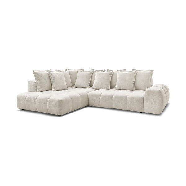 Fehér zsenília kinyitható-tárolóhelyes sarokkanapé (bal oldali-L alakú) Everest – Bobochic Paris-image-3