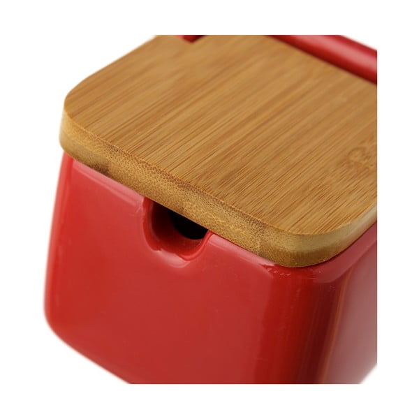 Piros agyagkerámia sótartó bambusz fedéllel, 250 ml - Casa Selección-image-3