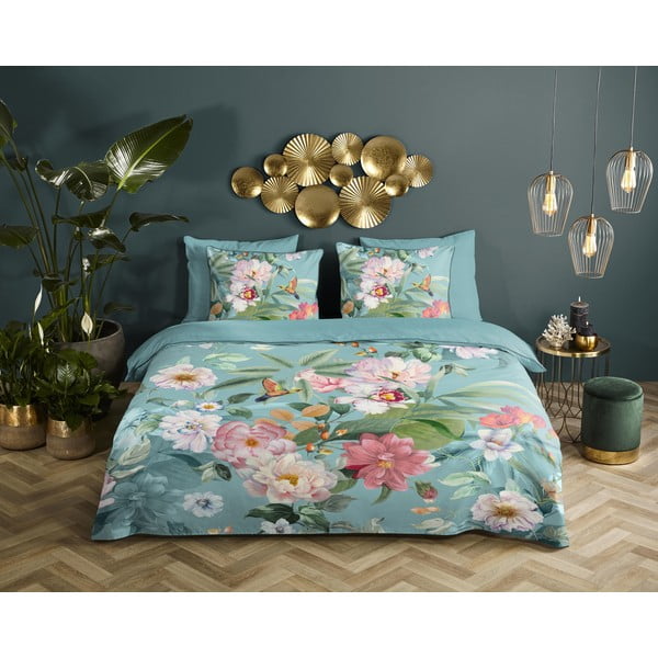 Kék egyszemélyes-hosszabbított pamut-szatén ágyneműhuzat 140x220 cm Fungi – Descanso-image-1