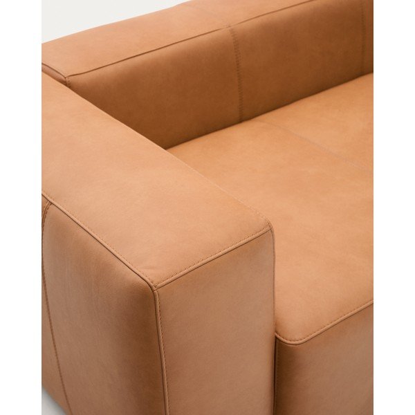 Barna bőr kanapé 240 cm Blok – Kave Home-image-4