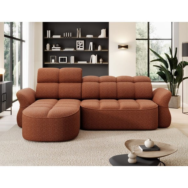 Terrakotta színű bársony kinyitható-tárolóhelyes sarokkanapé (bal oldali-heverő résszel) Beneth – ELTAP-image-1