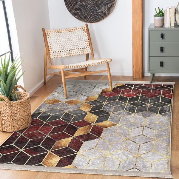 Borvörös-szürke mosható szőnyeg 160x230 cm – Mila Home-image-2