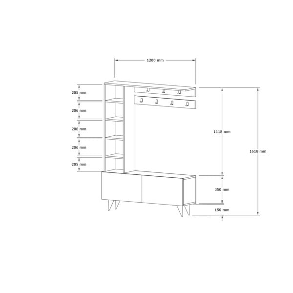 Natúr színű előszoba bútor diófa dekorral Hale – Kalune Design-image-3
