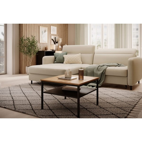 Bézs bársony kinyitható-tárolóhelyes sarokkanapé (bal oldali-heverő résszel) Gomsi – ELTAP-image-3