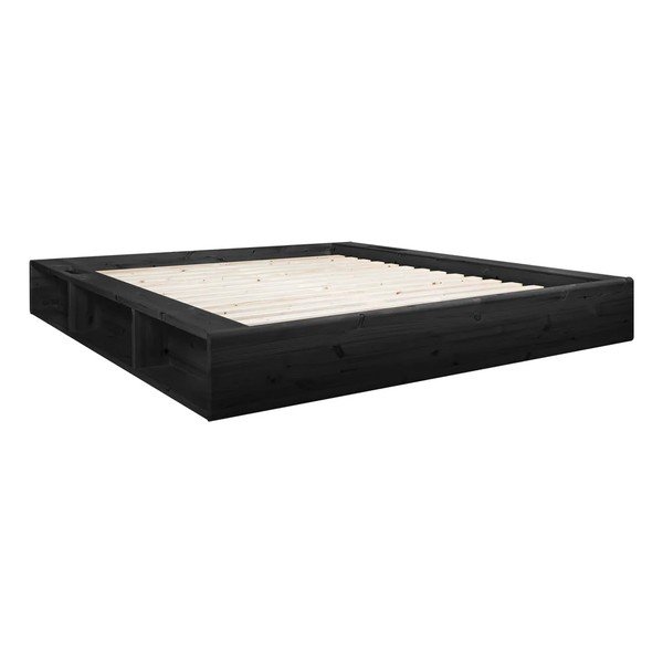 Ziggy fekete kétszemélyes tömörfa ágy tárolóhellyel és Comfort futon matraccal, 160 x 200 cm - Karup Design-image-3