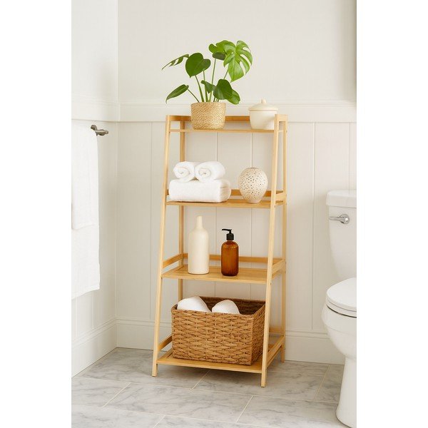 Natúr színű bambusz fürdőszobai polcos állvány 52x115 cm Elori – Bonami Essentials-image-1