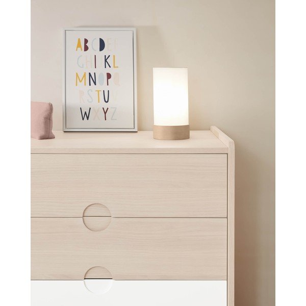 Fehér-natúr színű bükkfa asztali lámpa textil búrával (magasság 26 cm) Slat – Kave Home-image-1