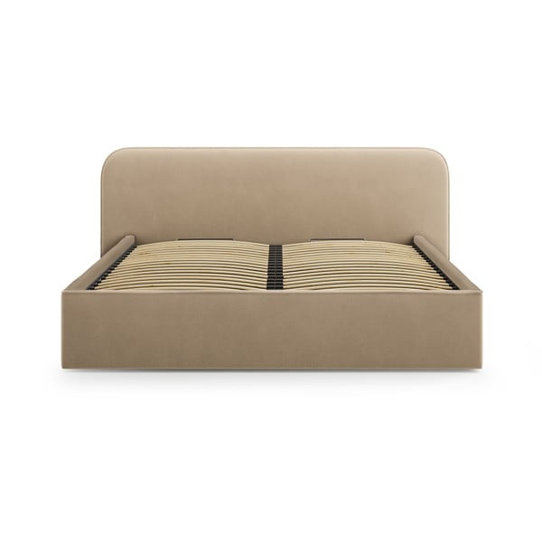 Szürkésbarna kárpitozott ágyneműtartós franciaágy ágyráccsal 180x200 cm Elizabeth – Micadoni -image-4