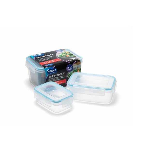 Clip And Close Rectangular 3 db-os fedeles ételtároló szett - Addis-image-1